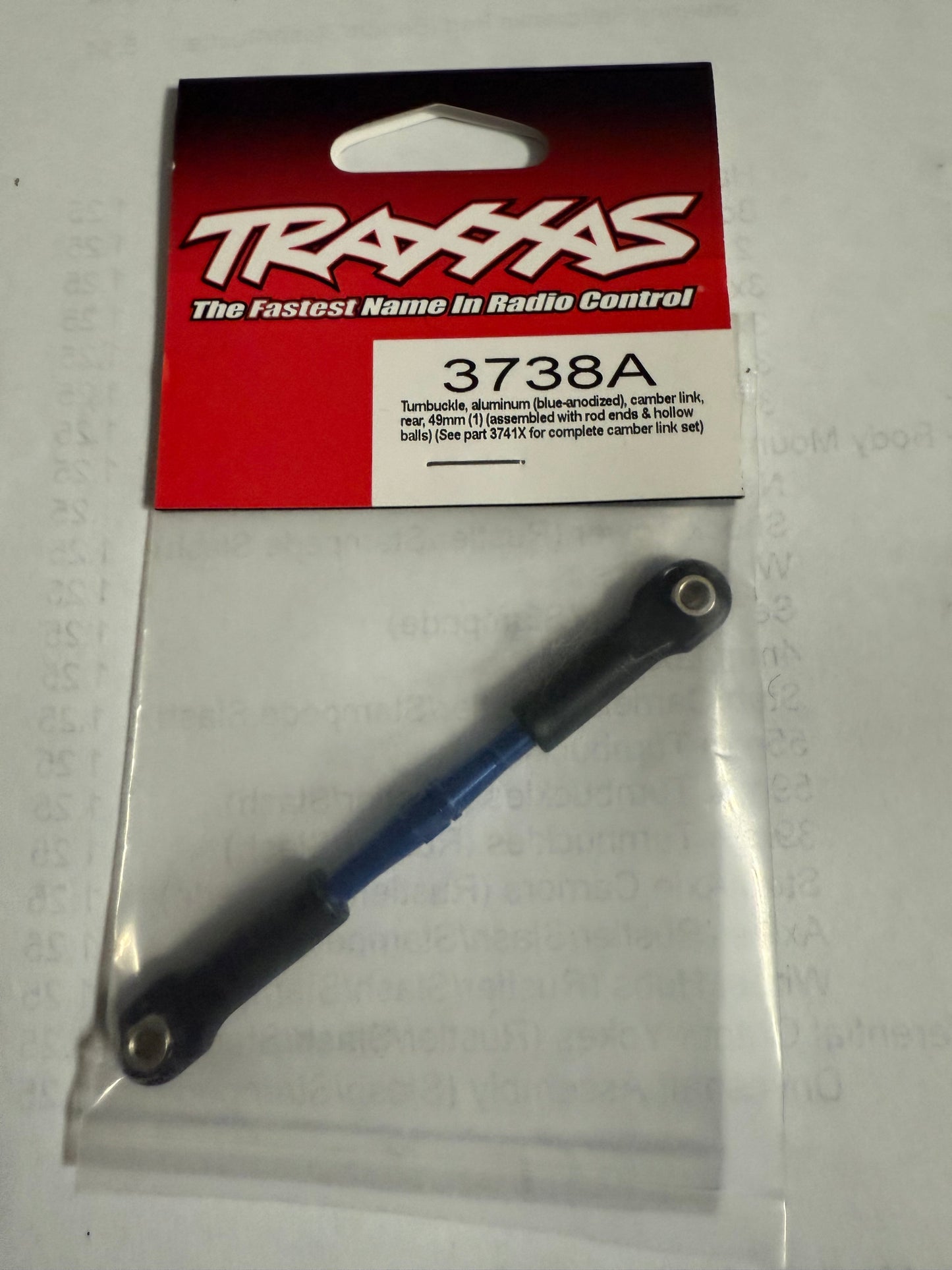 Traxxas 3738A Turnbuckle, aluminum (blue-anodized), camber link, rear, 49mm (1) (assembled with rod ends & hollow balls) (See part 3741X for complete camber link set)