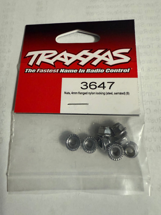 Traxxas 3647 Nuts, 4mm flanged nylon locking (steel, serrated) (8)