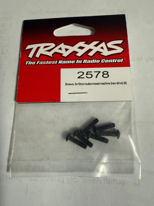 Traxxas 2578  Screws, 3x12mm button-head machine (hex drive) (6)