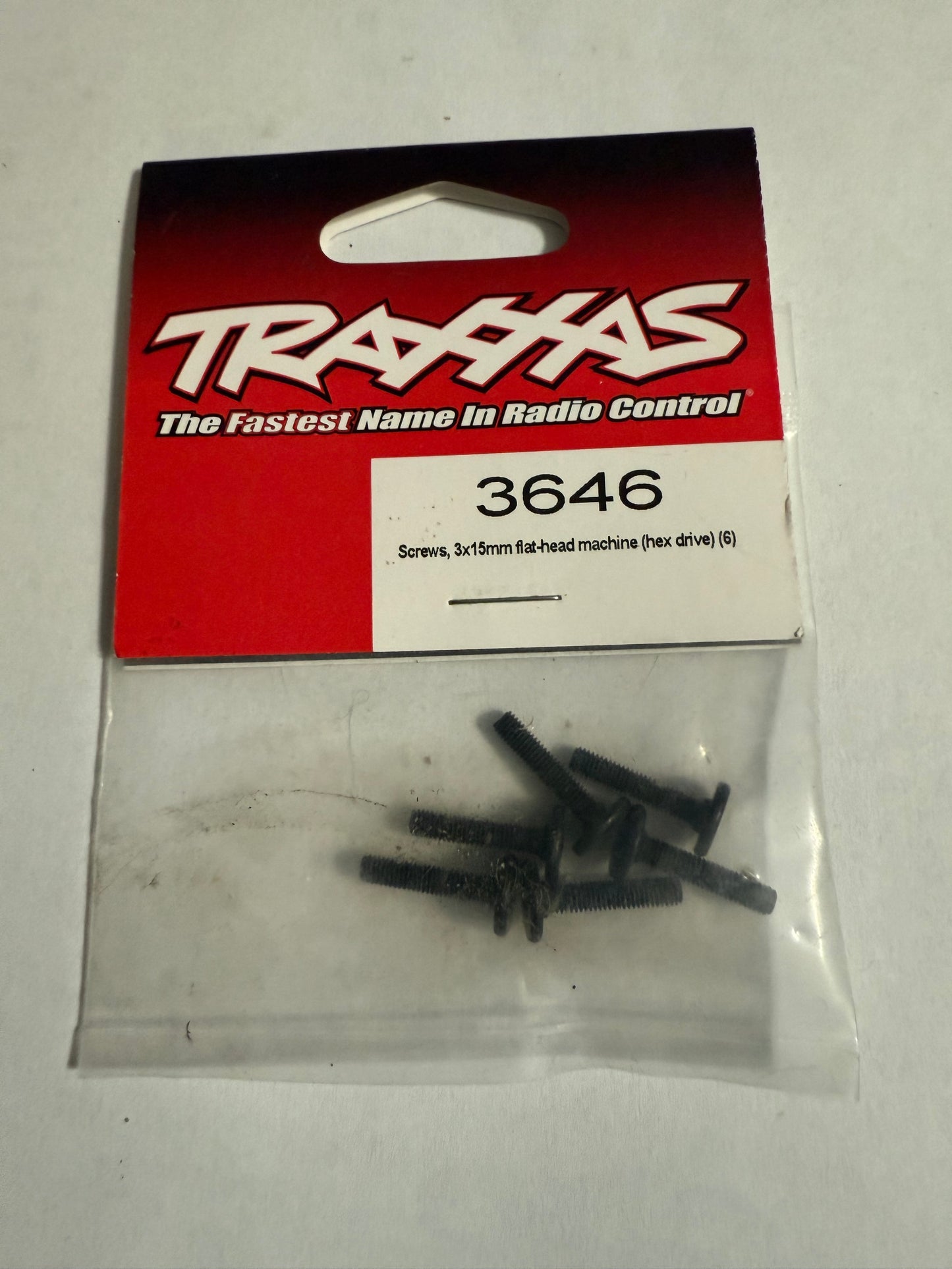 Traxxas 3646   Screws, 3x15mm flat-head machine (hex drive) (6)